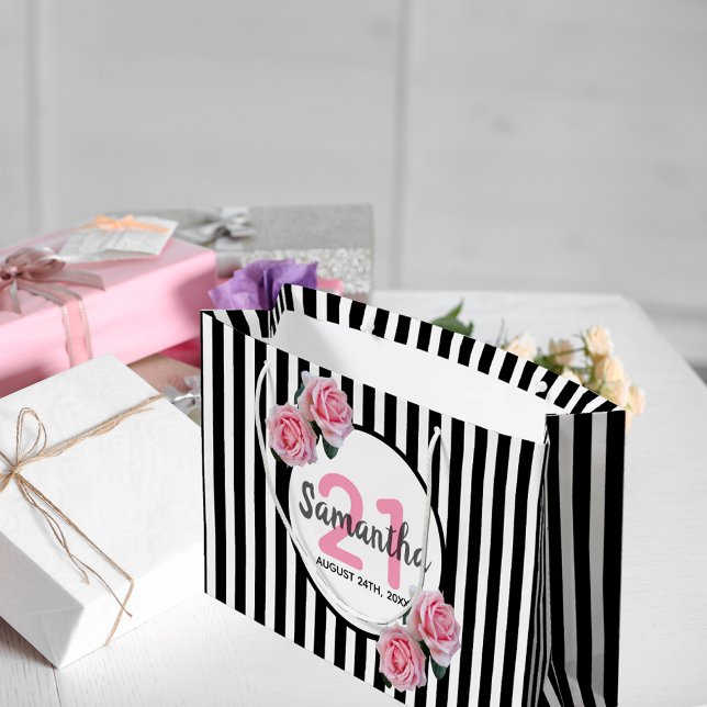 21:a födelsedag svart rand rosa ros namn (Skapare uppladdad)