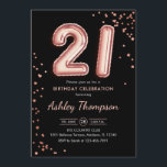 21:a födelsedag - svart Ro Guld-ballonger Inbjudningar<br><div class="desc">21:a födelsedag,  festinbjudan. Utformning av eleganten i faux glitter ro guld och svart. Inbjudan-kortet har ro guld nummer 21 ballonger och skriptteckensnitt. Perfekt för en snyggt vid firande. Berätta om du behöver anpassningsbarnas ålder.</div>