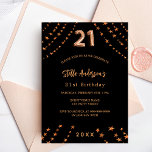 21:a födelsedag svart ro guld-stjärnor elegant inbjudan vykort<br><div class="desc">För en elegant,  21:a födelsedag party. En svart bakgrund. Dekorerad med ro guld stjärnor. Anpassa och lägg till namn,  närmare uppgifter om party,  födelseår. Namn är skrivet med ett handskript i stil</div>