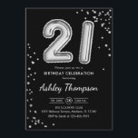 21:a födelsedag - svart Silver-ballonger Inbjudningar<br><div class="desc">21:a födelsedag,  festinbjudan. Elegantens utformning i faux glitter silver och svart. Inbjudan-kortet har silver nummer 21-ballonger och skriptteckensnitt. Perfekt för en snyggt vid firande. Berätta om du behöver anpassningsbarnas ålder.</div>