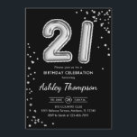 21:a födelsedag - svart Silver-ballonger Inbjudningar<br><div class="desc">21:a födelsedag,  festinbjudan. Elegantens utformning i faux glitter silver och svart. Inbjudan-kortet har silver nummer 21-ballonger och skriptteckensnitt. Perfekt för en snyggt vid firande. Berätta om du behöver anpassningsbarnas ålder.</div>