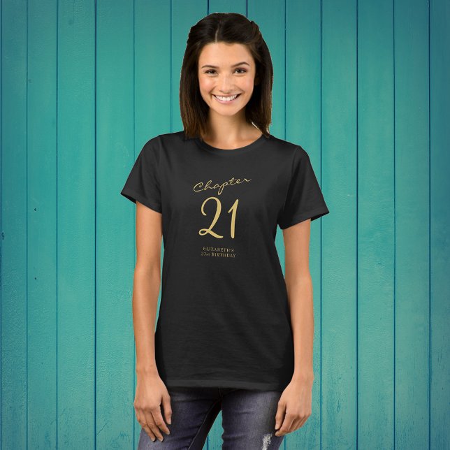 21:a födelsedag, svart skript i Party Guld T Shirt (Skapare uppladdad)