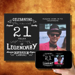21:a födelsedag, svart Vintage för foto Inbjudningar<br><div class="desc">Vänd ditt favoritfoto till perfektens inbjudan till 21:a födelsedagsfesten. Familjen och vännerna i inbjudan ska fira din milstolpe-födelsedag med en unik inbjudan vintage-stil. Vår inbjudan har en klassisk svart bakgrund med ditt favoritfoto i mitten. Högkvalitativ utskrift ser till att din inbjudan visas med stil.</div>