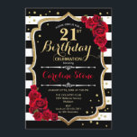21:a födelsedag: Svartvit Rand Ro Inbjudningar<br><div class="desc">21:a födelsedagsinbjudan Elegant svartvit design med faux glitter. Svartvit rand med röd ros. Perfekt för ett elegant födelsedagsfest.</div>