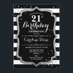 21:a födelsedag - Svartvit Rand Silver Inbjudningar<br><div class="desc">21:a födelsedagsinbjudan. Elegantens svarta design med faux silver. Svartvit rand med glitter diamanter konetti. Perfekt för ett elegant födelsedagsfest.</div>