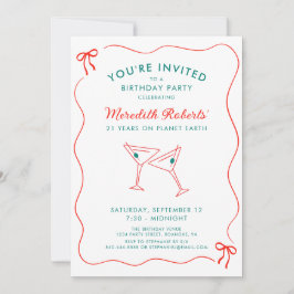 21:a födelsedag Vågigt Gräns med Bows Party Inbjudningar