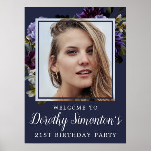 21:a födelsedag: Välkommen till Moody Lila Blommig Poster