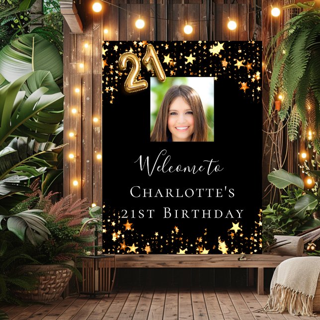 21:a födelsedag - välkomstfotografi av svarta guld poster (Skapare uppladdad)