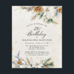 21:a födelsedag Vit Blommigt - inbjudan<br><div class="desc">En av våra populäraste nya vinterplaner för blommigt pappert för att hjälpa dig att sänka kostnaderna. Om du föredrar det finns det också på kartongen. Den här eleganten har vintern blommigt vita blommor som är kapslade i grönska och pinekonom med gyllene accenter. Den mjuka elfenbensvit bakgrunden ramar den.</div>