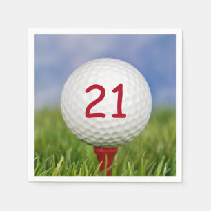 21:a födelsedag vit golf boll på rött papper pappersservett
