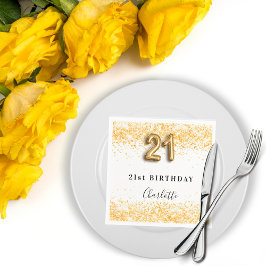 21:a födelsedag vit guld glitter namn pappersservett