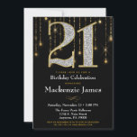 21:a födelsedag: Vuxen Black Guld Diamonds Inbjudningar<br><div class="desc">21:a födelsedag,  21:a födelsedag i svart och guld,  med ett stort 21-årsjubileum med diamanter och guld tillsammans med en glitterridå av guld ljus. För 21:a födelsedag,  man eller kvinna i ditt liv.</div>