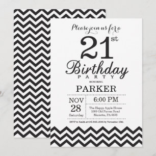21:a födelsedagarinbjudan Black and White Chevron Inbjudningar