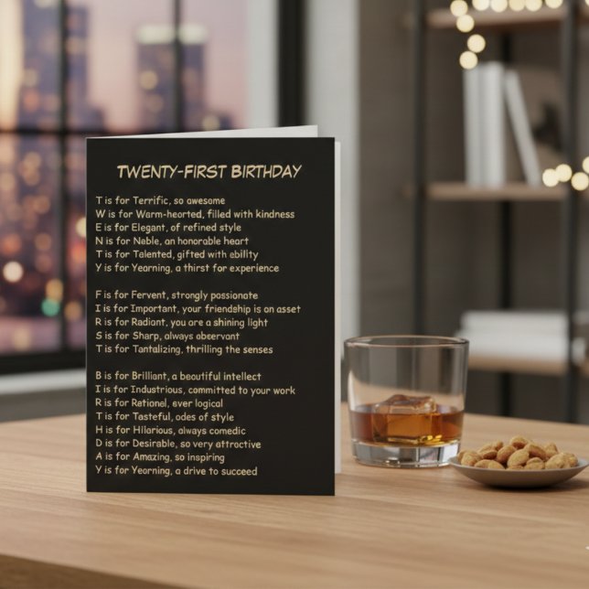 21:a födelsedagarkort för hälsning av akrostisk Di Kort (A poetic tribute for a major milestone.)