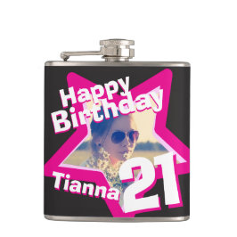 21:a födelsedagarstjärna, fotoflickor, höftkolv fickplunta