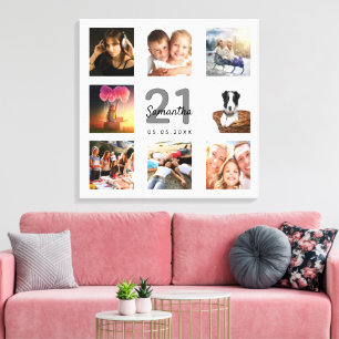 21:a födelsedagelagen, vit monogram för fotokollag canvastryck