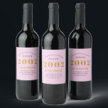 21:a födelsedagen 2002 Lägg till Namn Rosa Grått Vinflaska Etikett<br><div class="desc">Personlig Födelsedag lägg till ditt namn och årsetiketten vin. Redigera namn och år med den angivna mallen. En underbar födelsedagsfest för rosa av anpassningsbar. Fler gåvor och party-förråd finns tillgängliga med utformningen "standardinställningar" i butiken.</div>