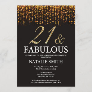 21:a födelsedagen 21:a och Fabulous Guld Glitter Inbjudningar