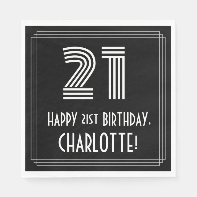 21:a födelsedagen: Art Deco Inspired Titta "21" +  Pappersservett (Framsidan)
