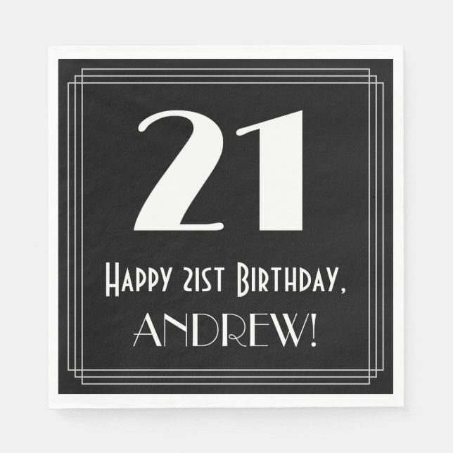 21:a födelsedagen ~ Art Deco Inspired Titta "21",  Pappersservett (Framsidan)