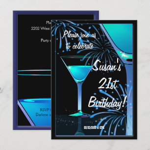 21:a födelsedagen Blue Martini Cocktail Party Inbjudningar