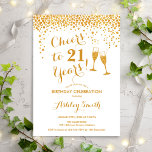 21:a födelsedagen - Cheers to 21 Years Guld White Inbjudningar<br><div class="desc">21:a födelsedagsinbjudan. Skål för 21 år! Elegantens utformning i vitt och guld. Innehåller champagneglas,  typsnitt och konfekti. Perfekt för en snyggt födelsedagsfest. Anpassa med dina egna detaljer. Kan anpassas för att visa vilken ålder som helst.</div>