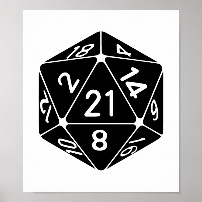 21:a födelsedagen D20 Fantasy Gamer Die Poster (Framsidan)