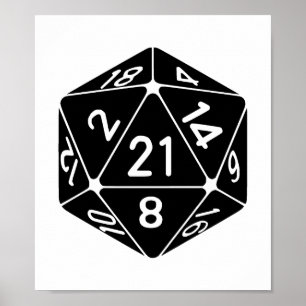 21:a födelsedagen D20 Fantasy Gamer Die Poster