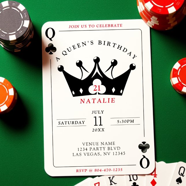 21:a födelsedagen Drottning av Klubbar Casino Poke Inbjudningar (21st Birthday Queen of Clubs Casino Poker Card
)