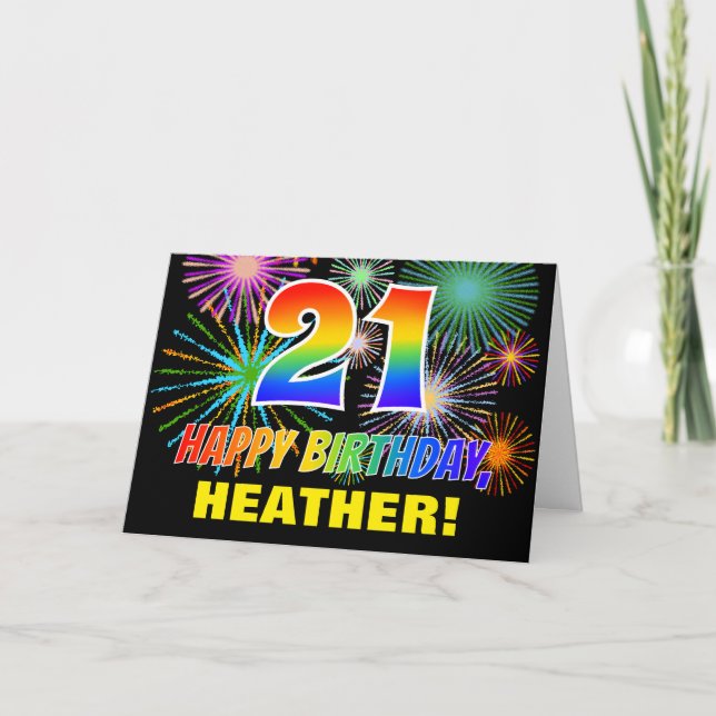 21:a födelsedagen: Fet, Roligt, Fireworks, Regnbåg Kort (Framsida)