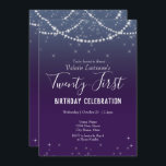 21:a födelsedagen Firande Ombre Diamond Inbjudningar<br><div class="desc">Girly glitter med finare-manuset namn typografi. Elegant diamant och gnistra star konetti gräns. Blått till lila,  ombre-bakgrund. Underbar för 21:a firande. All text är justerbar.</div>