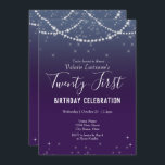 21:a födelsedagen Firande Ombre Diamond Inbjudningar<br><div class="desc">Girly glitter med finare-manuset namn typografi. Elegant diamant och gnistra star konetti gräns. Blått till lila,  ombre-bakgrund. Underbar för 21:a firande. All text är justerbar.</div>