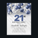 21:a födelsedagen Glitter i Ballon Silver, blå Vykort<br><div class="desc">Modern Glam Navy Blue Silver Balloon Glitter Gnistra vid alla åldrar</div>