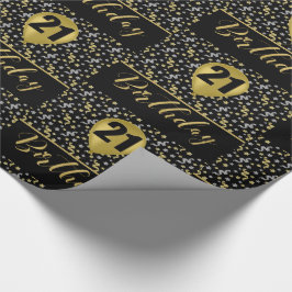 21:a födelsedagen Guld på svart med konfetti Presentpapper