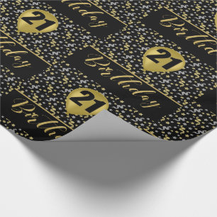 21:a födelsedagen Guld på svart med konfetti Presentpapper