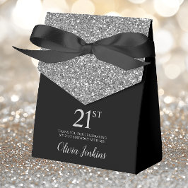 21:a födelsedagen i Svarta Silver Glitter Tack Presentaskar