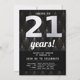 21:a födelsedagen i Svarta Silver Party Inbjudningar