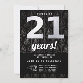 21:a födelsedagen i Svarta Silver Party Inbjudningar
