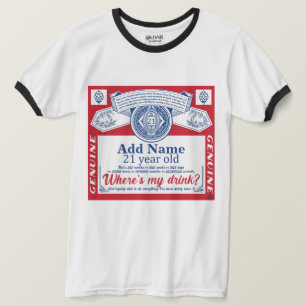 21:a födelsedagen Lägg till Namn-drycker T Shirt