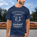 21:a födelsedagen Lägg till Namn Legendary Blue Le T Shirt<br><div class="desc">Hämta redo för att göra din tjugoförsta födelsedagskalendeln! Anpassningsbarna 21:a födelsedag T-shirt kommer säkert att göra en påstående. Det innehåller en bild av vintage-stil med nummer 21 och ditt namn med fet, blå text. Vare sig du ska fira med vänner eller ha en mysigt kväll, så är den här skjortan...</div>