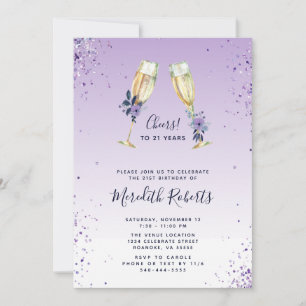 21:a födelsedagen Lavender Ombre Champagne Toast P Inbjudningar