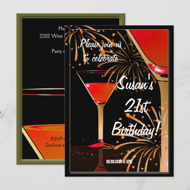 21:a födelsedagen Martini Cocktail Party Inbjudningar (Fram/baksida)