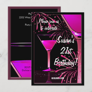 21:a födelsedagen Martini Cocktail Rosa Party Inbjudningar