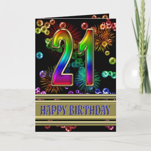 21:a födelsedagen med regnbågsbubblor och fyrverke kort (Framsida)