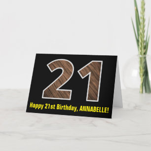 21:a födelsedagen: Namn + Faux Wood Grain Mönster  Kort