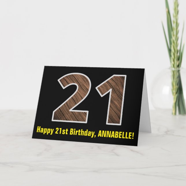 21:a födelsedagen: Namn + Faux Wood Grain Mönster  Kort (Framsida)