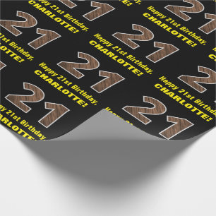 21:a födelsedagen: Namn & Faux Wood Grain Mönster  Presentpapper
