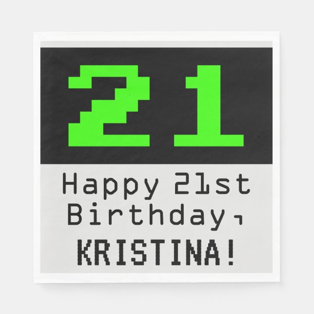 21:a födelsedagen - Nerdy/Geeky Stil "21" och Namn Pappersservett (Framsidan)