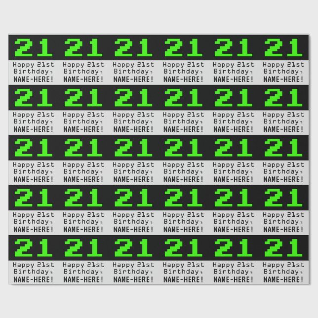 21:a födelsedagen - Nerdy/Geeky Stil "21" och Namn Presentpapper (Platt)