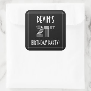 21:a födelsedagen Party: Art Deco Stil & Anpassat Fyrkantigt Klistermärke